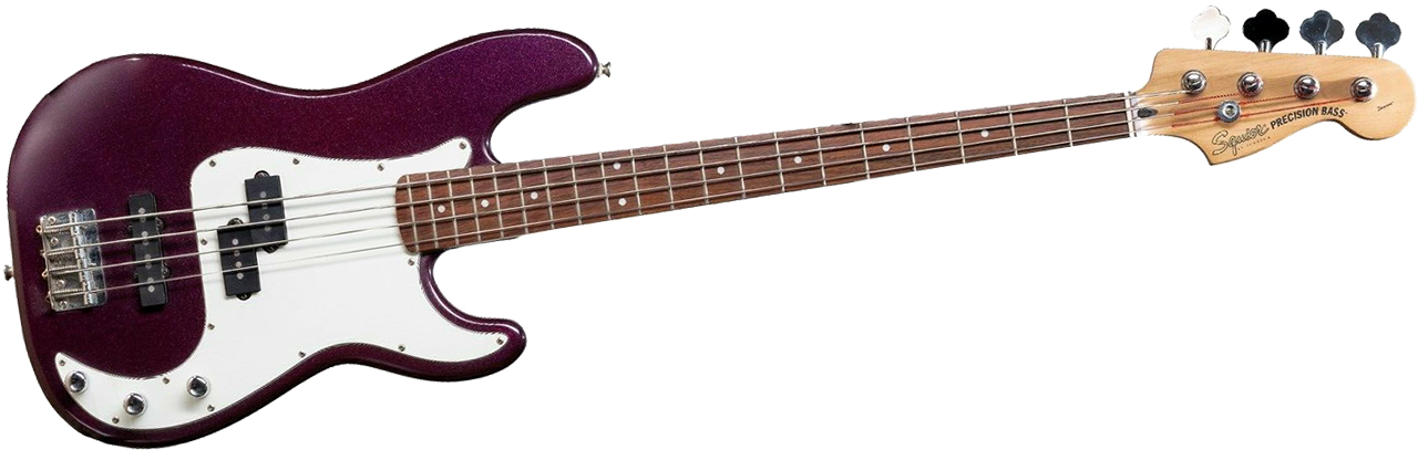 purple metallic bass guitar